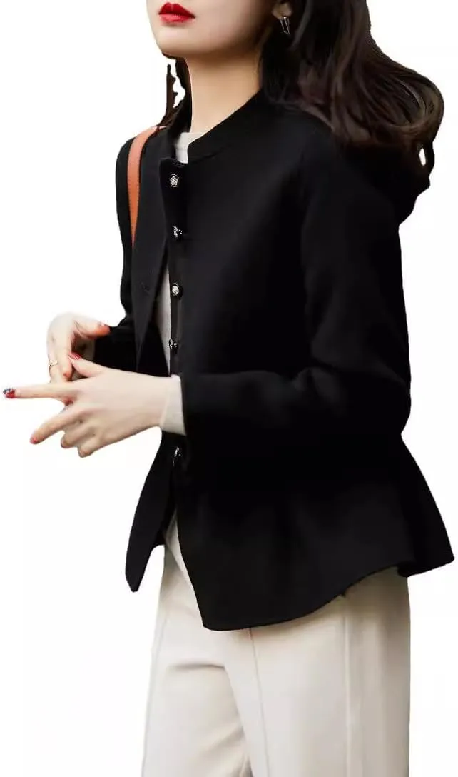 utcoco Womens 2024 Fall Slim Fit Cropped Blazers Single Breasted Wool Coats Casual Peplum Jackets Tops