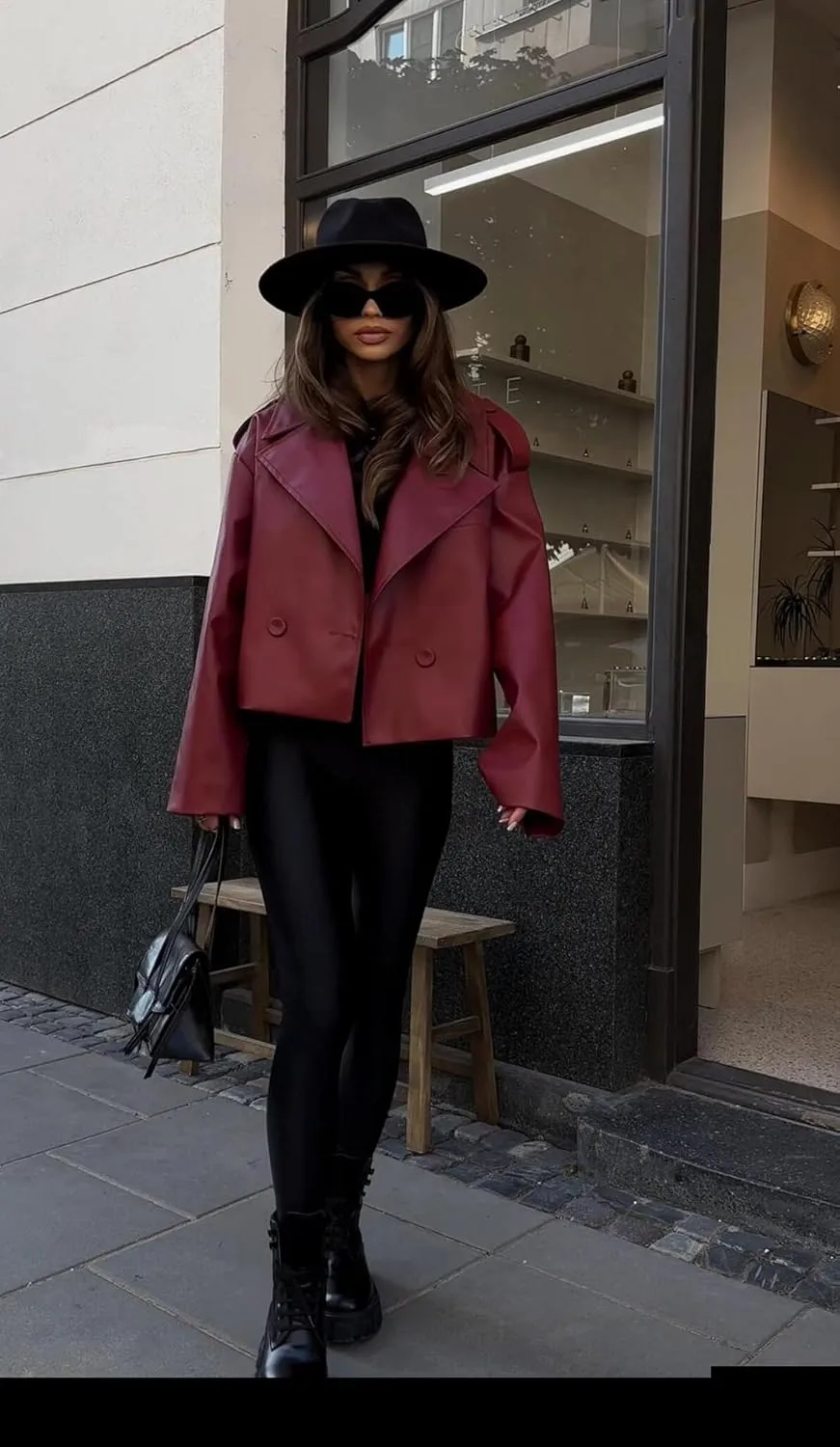 utcoco Womens Cropped Faux Leather Jacket Fall Fashion Open Front Motorcycle Coat Outwear Winter Clothes