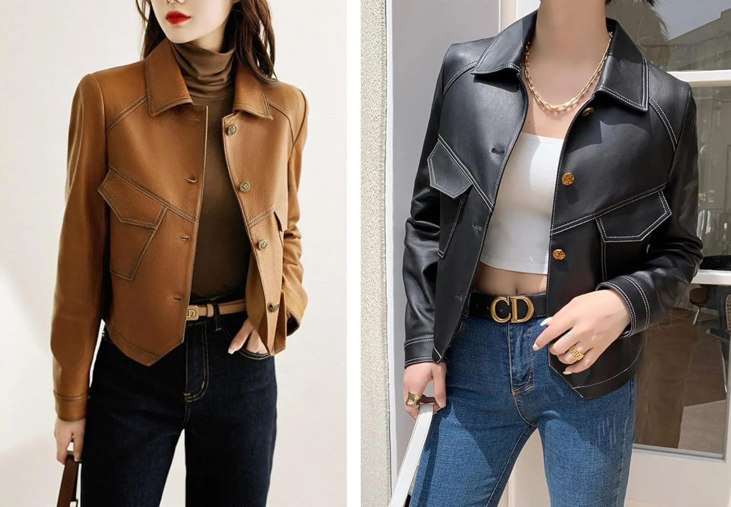 utcoco Women's Cropped Faux Leather Motorcycle Jacket 2024 Fall Fashion Button Up PU Coat Outerwear with Pockets