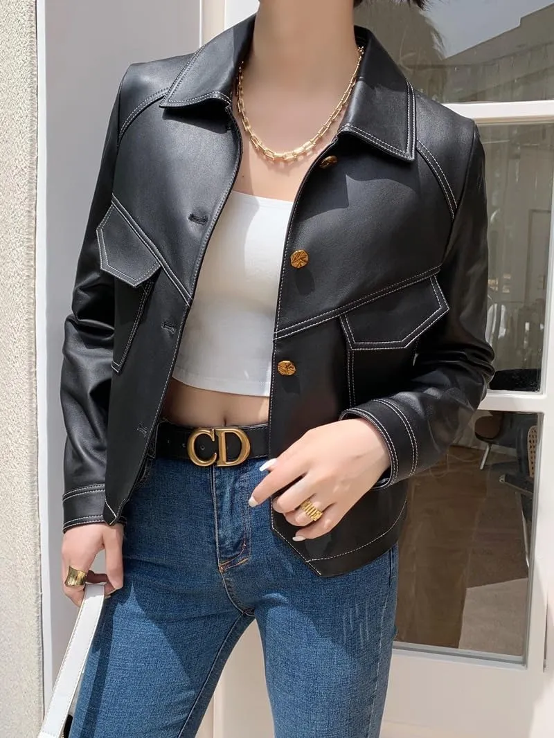 utcoco Women's Cropped Faux Leather Motorcycle Jacket 2024 Fall Fashion Button Up PU Coat Outerwear with Pockets