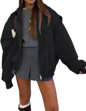 utcoco Women's Faux Leather Motorcycle Jacket Oversized Zip Up Winter Coat Outerwear 2025 Fall Fashion Clothes