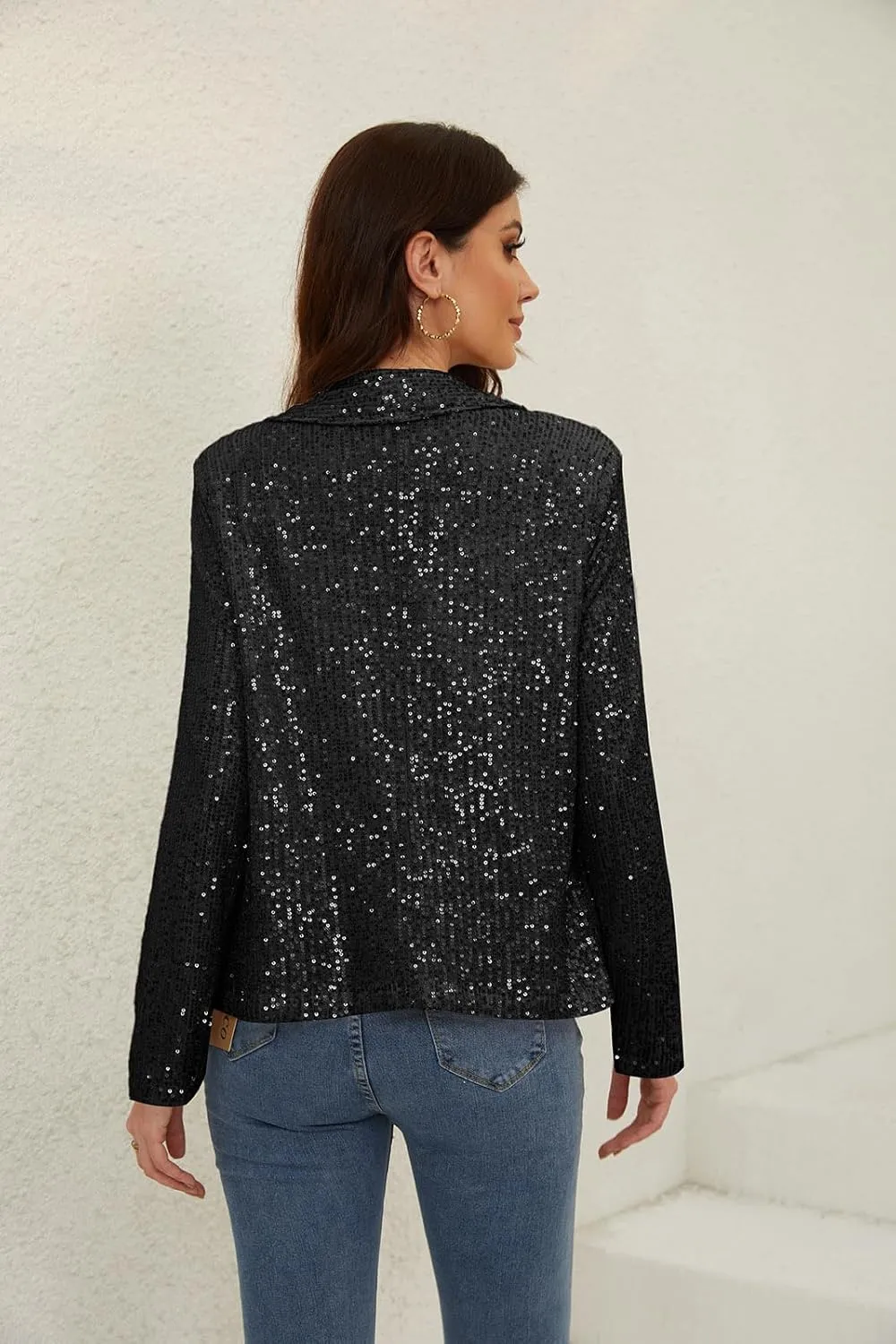 utcoco Womens Sequin Blazer Casual Long Sleeve Open Front Sparkle Blazer Jacket