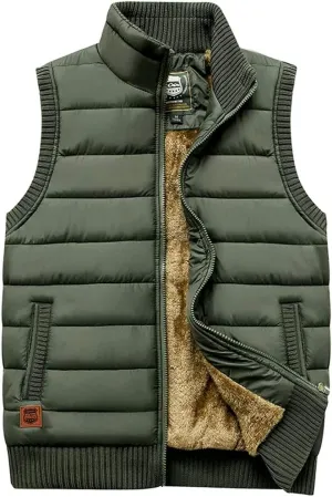 Vcansion Men's Outdoor Stand Collar Fleece Jacket Vest Casual Padded Vest Coats