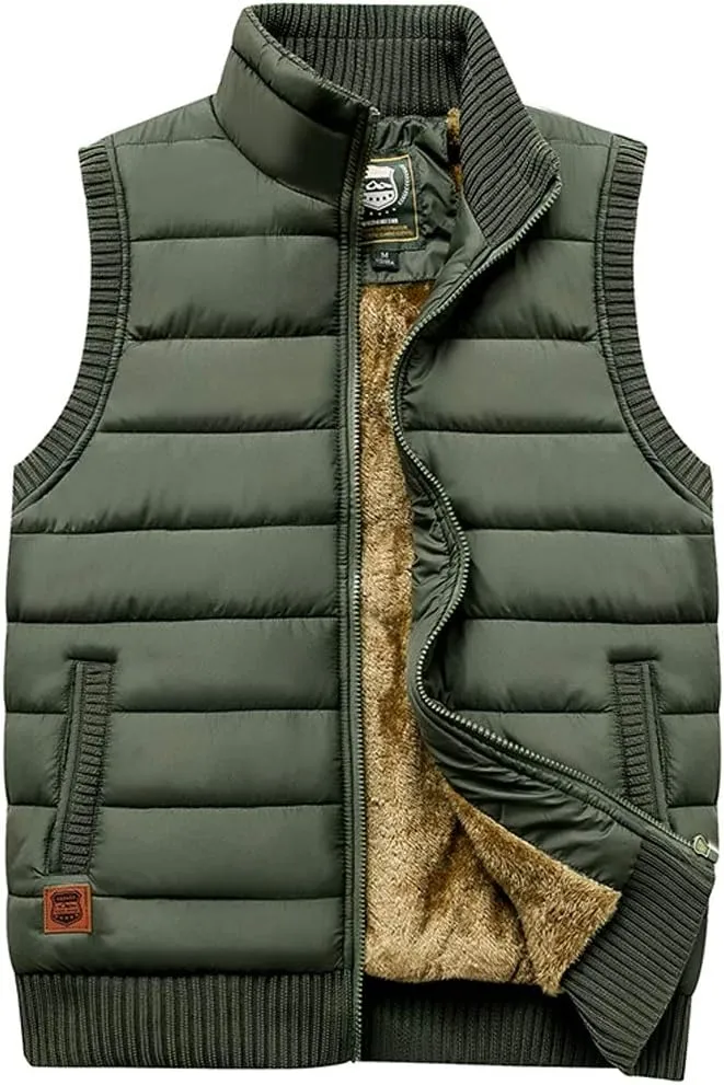 Vcansion Men's Outdoor Stand Collar Fleece Jacket Vest Casual Padded Vest Coats