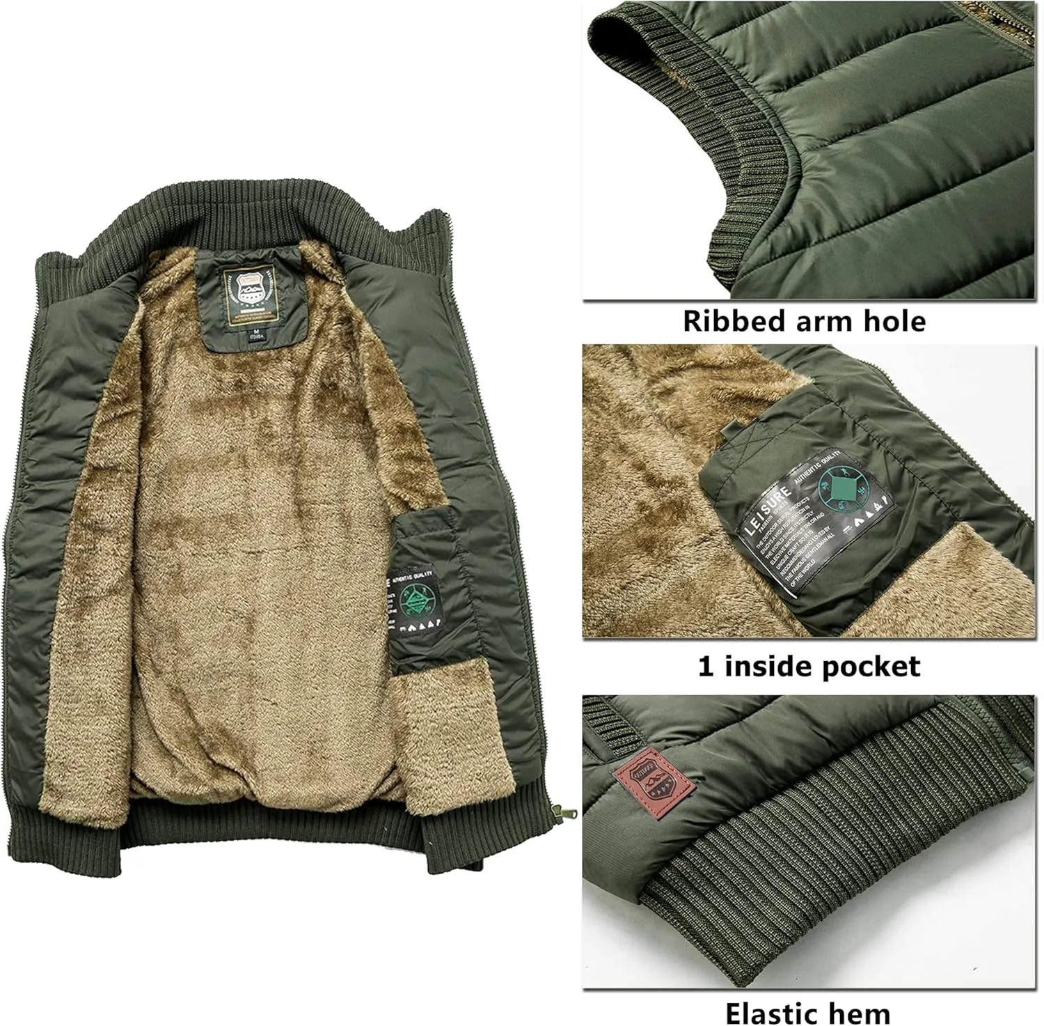Vcansion Men's Outdoor Stand Collar Fleece Jacket Vest Casual Padded Vest Coats
