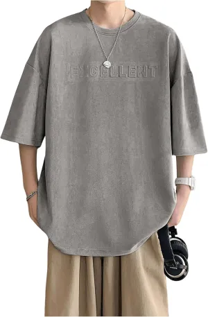 Verdusa Men's Letter Embossed Drop Shoulder T Shirt Half Sleeve Oversized Tee Top