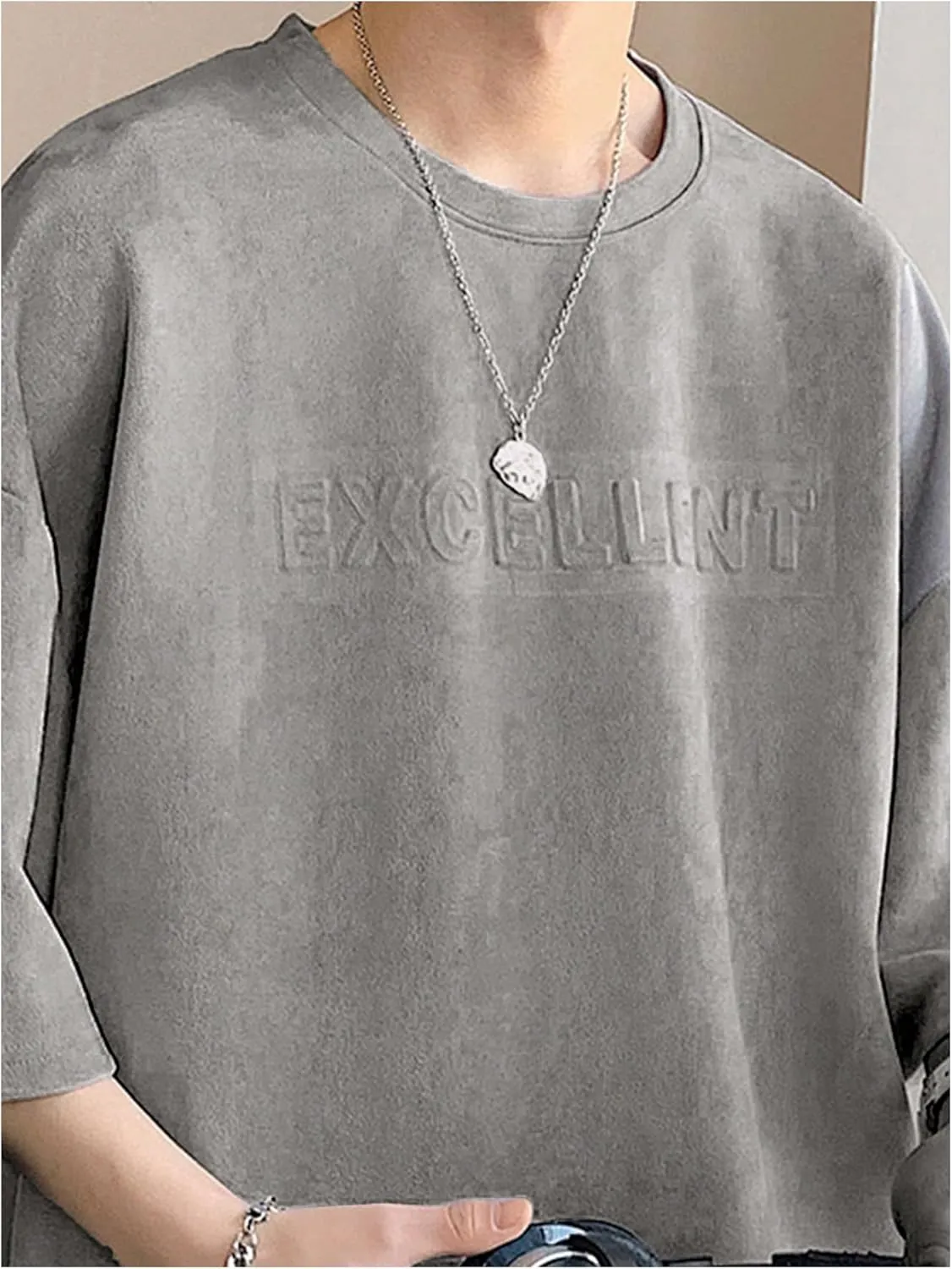 Verdusa Men's Letter Embossed Drop Shoulder T Shirt Half Sleeve Oversized Tee Top