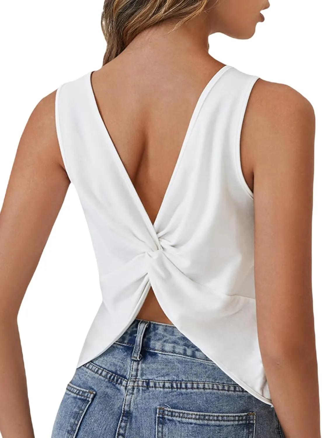 Verdusa Women Casual Backless Sleeveless Top Loose Twist Back Tank Tunic Tops Tee