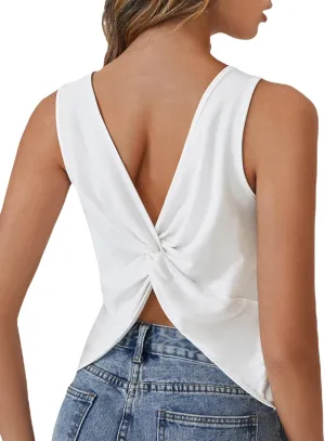 Verdusa Women Casual Backless Sleeveless Top Loose Twist Back Tank Tunic Tops Tee
