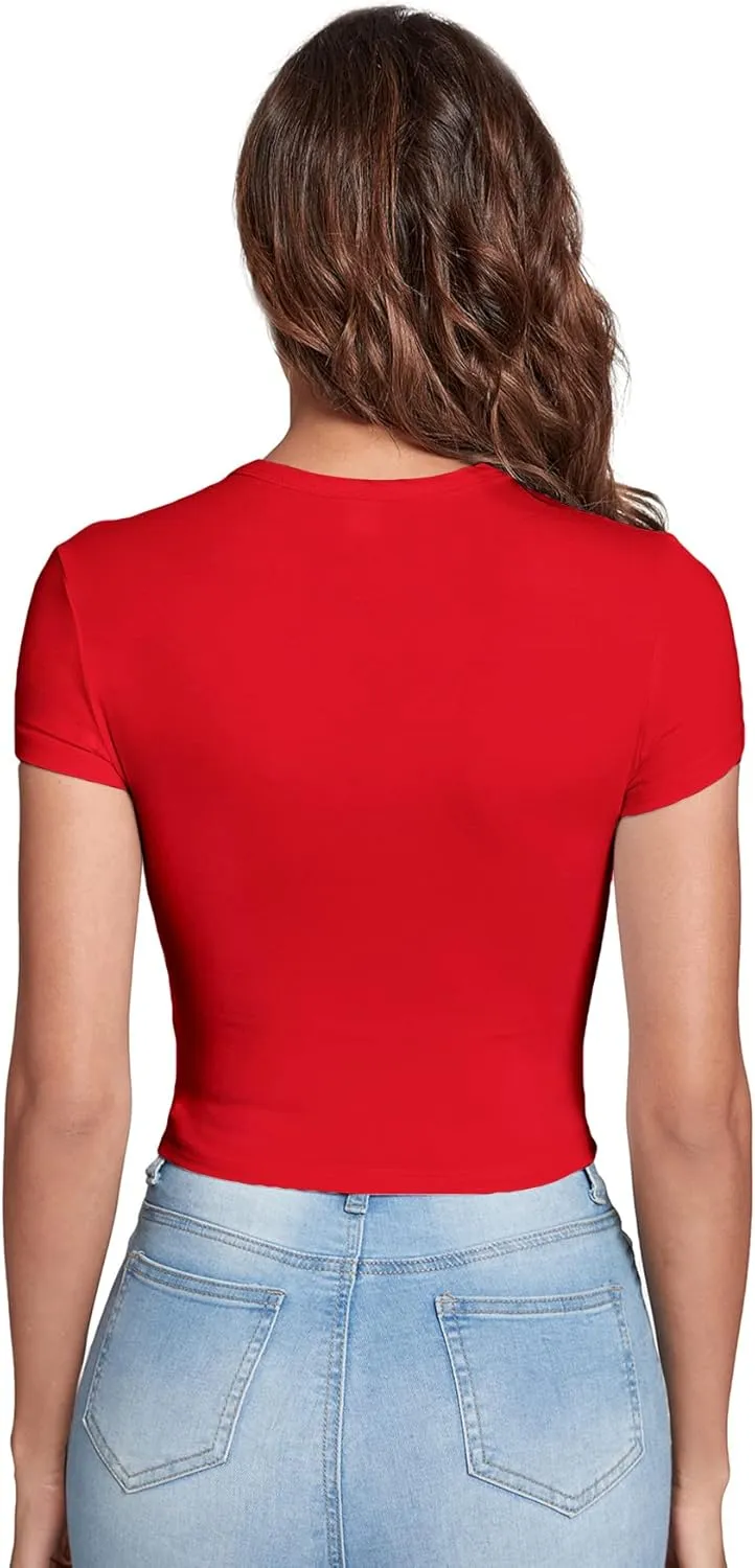 Verdusa Women's Casual Basic Cap Sleeve Slim Fitted Round Neck Crop Tee Top