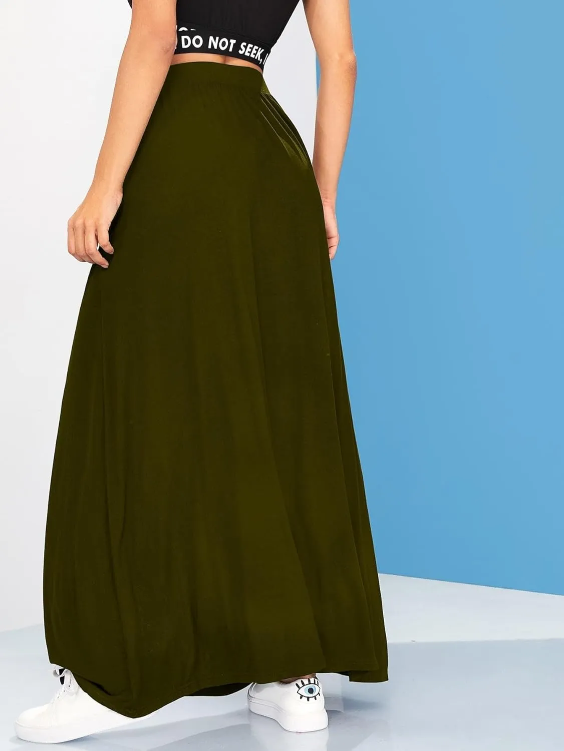 Verdusa Women's Casual Solid High Waist A Line Flowy Flare Long Maxi Skirt