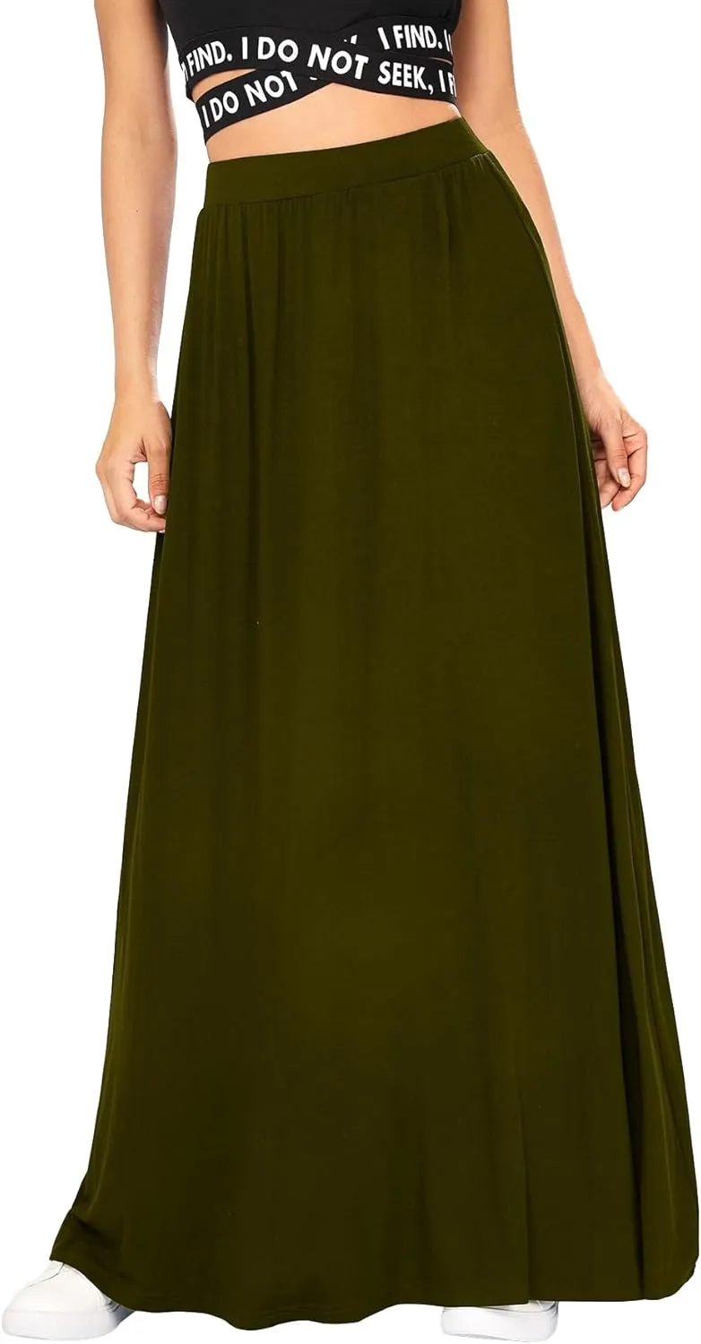 Verdusa Women's Casual Solid High Waist A Line Flowy Flare Long Maxi Skirt