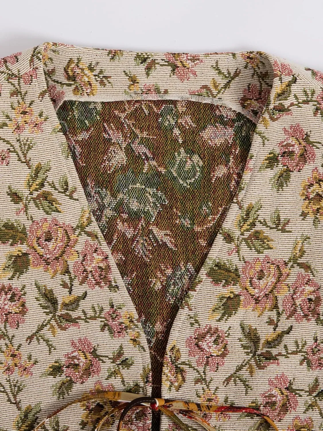 Verdusa Women's Vintage Floral Print Bow Tie Cowgirl Vest V Neck Sleeveless Jacket Outerwear