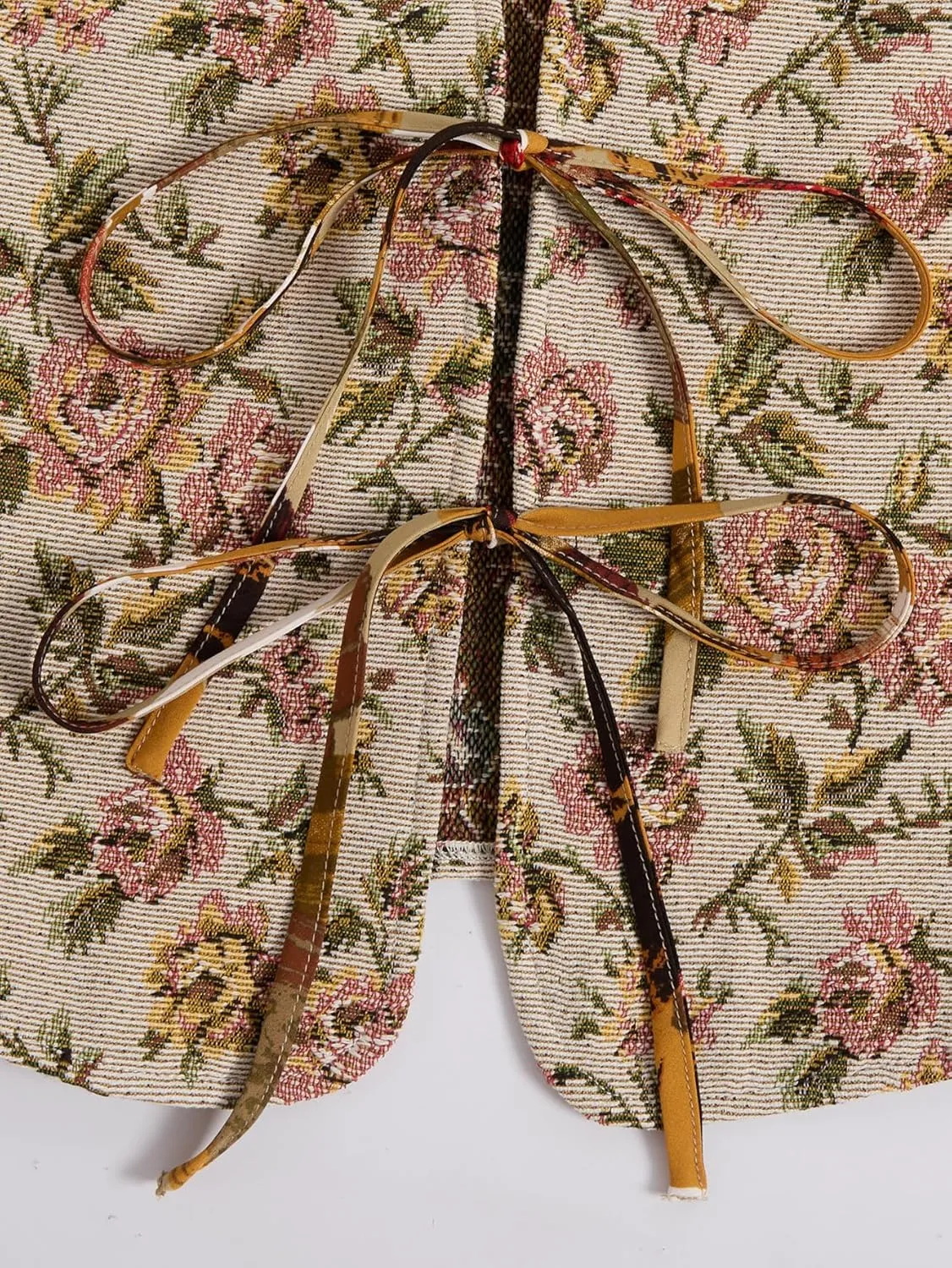 Verdusa Women's Vintage Floral Print Bow Tie Cowgirl Vest V Neck Sleeveless Jacket Outerwear