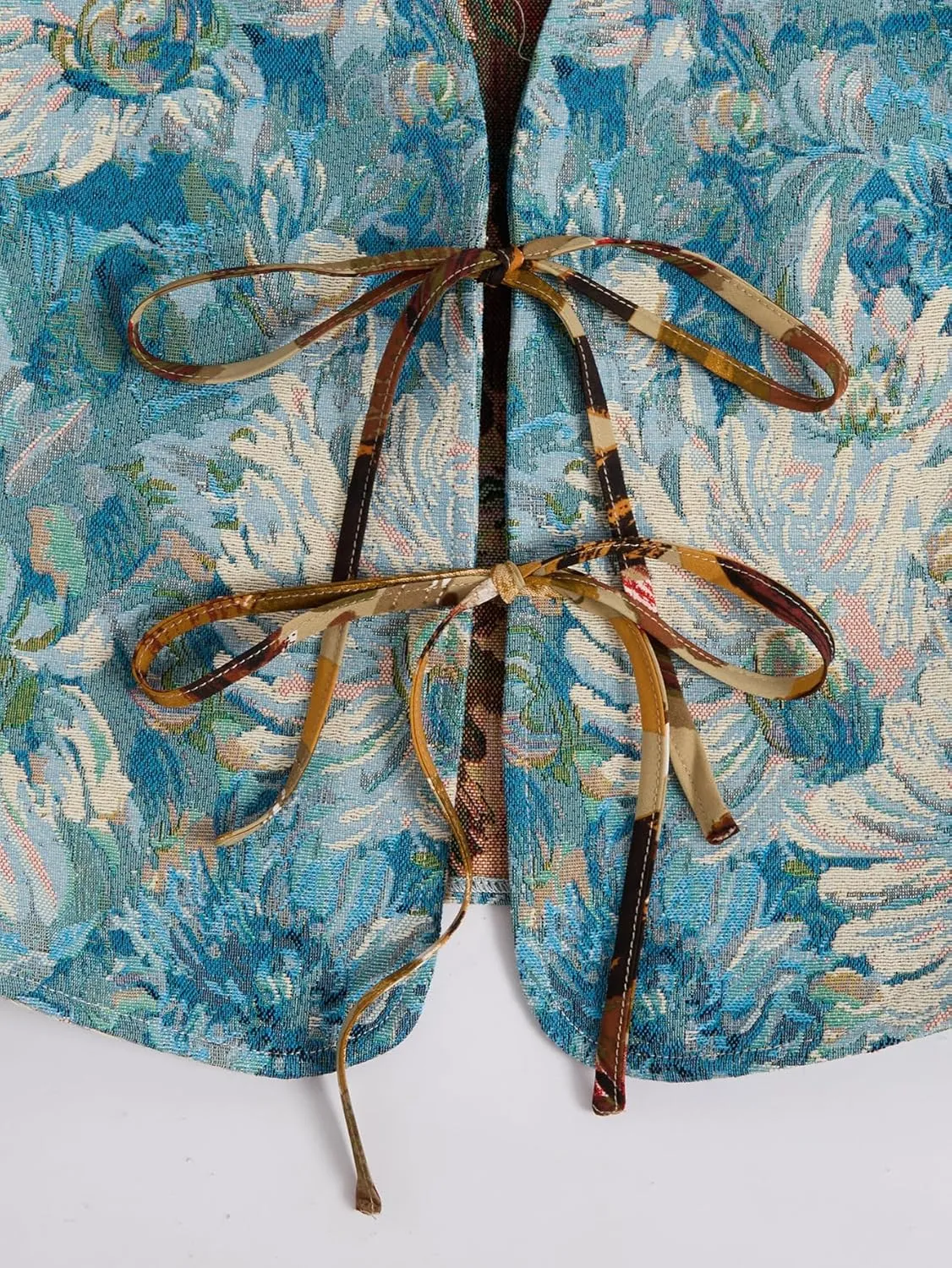 Verdusa Women's Vintage Floral Print Bow Tie Cowgirl Vest V Neck Sleeveless Jacket Outerwear
