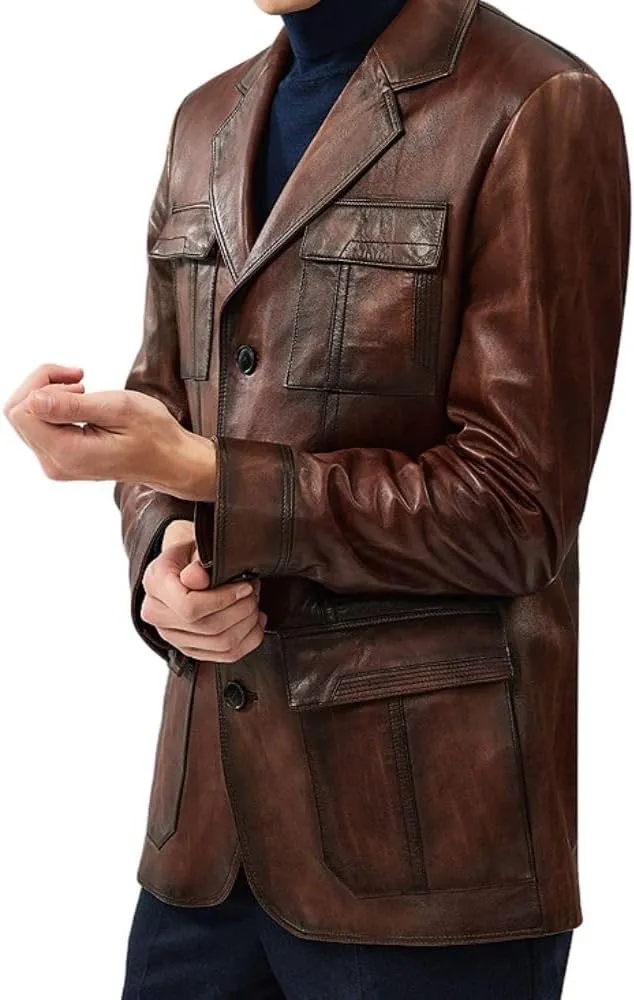 Vintage Real Lambskin Blazer - NY Classy Leather Sport Coat Regular Fit Casual Style Blazer Jacket