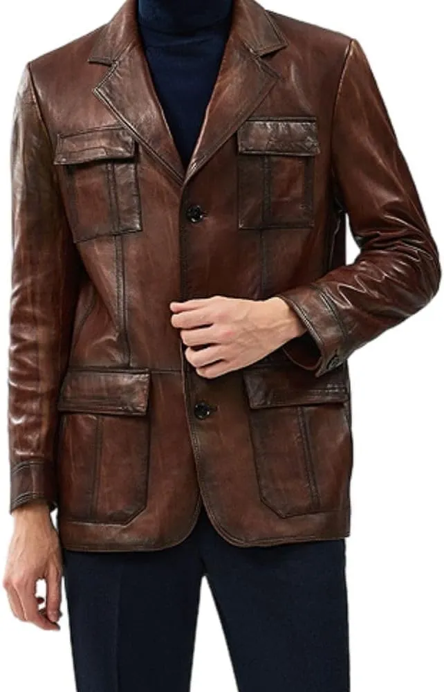 Vintage Real Lambskin Blazer - NY Classy Leather Sport Coat Regular Fit Casual Style Blazer Jacket