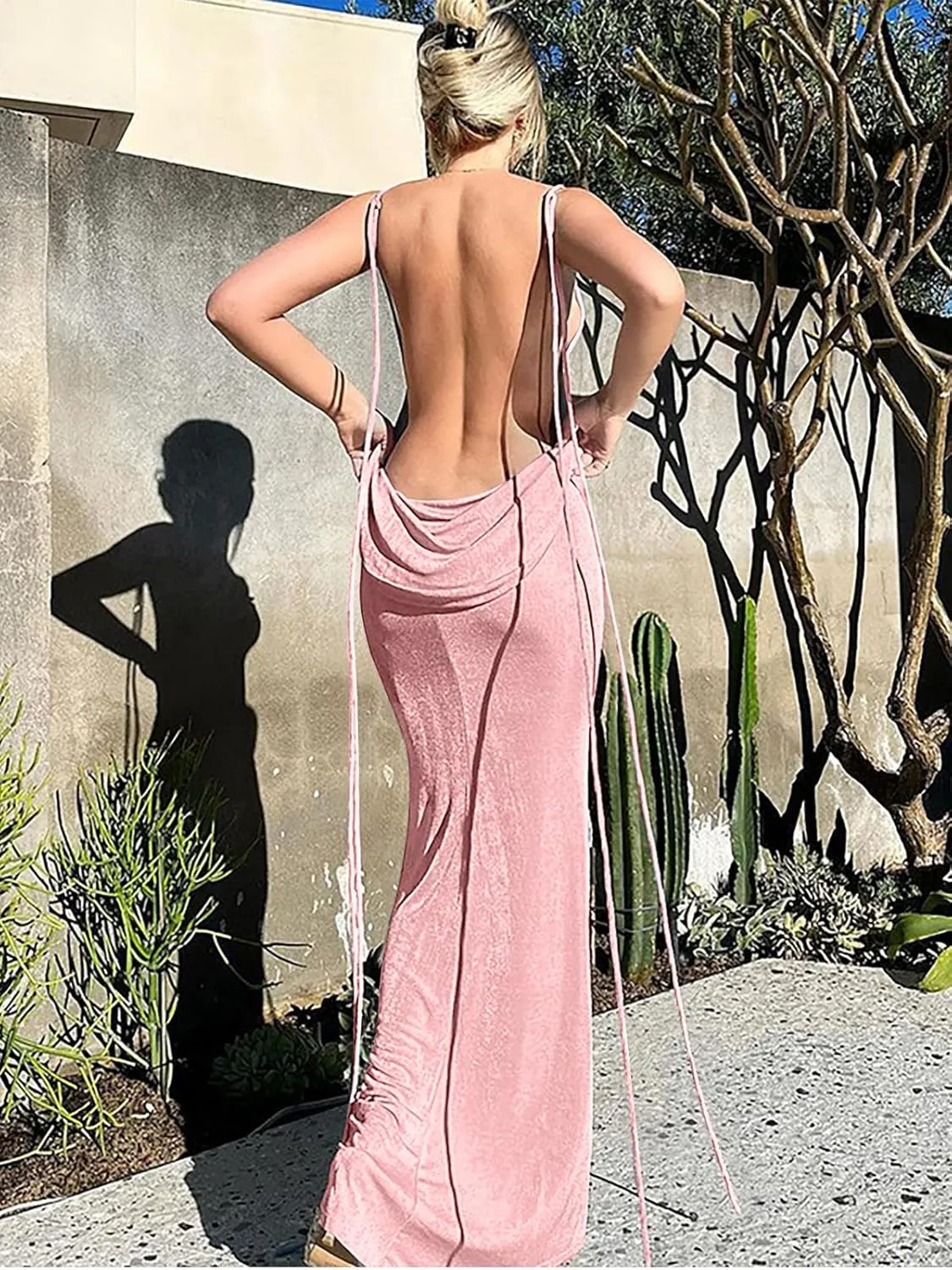 Vssjavun Womens Summer Spaghetti Strap Sexy Sleeveless Backless Bodycon Party Club Cocktail Dress
