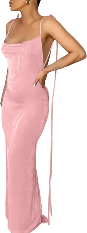 Vssjavun Womens Summer Spaghetti Strap Sexy Sleeveless Backless Bodycon Party Club Cocktail Dress