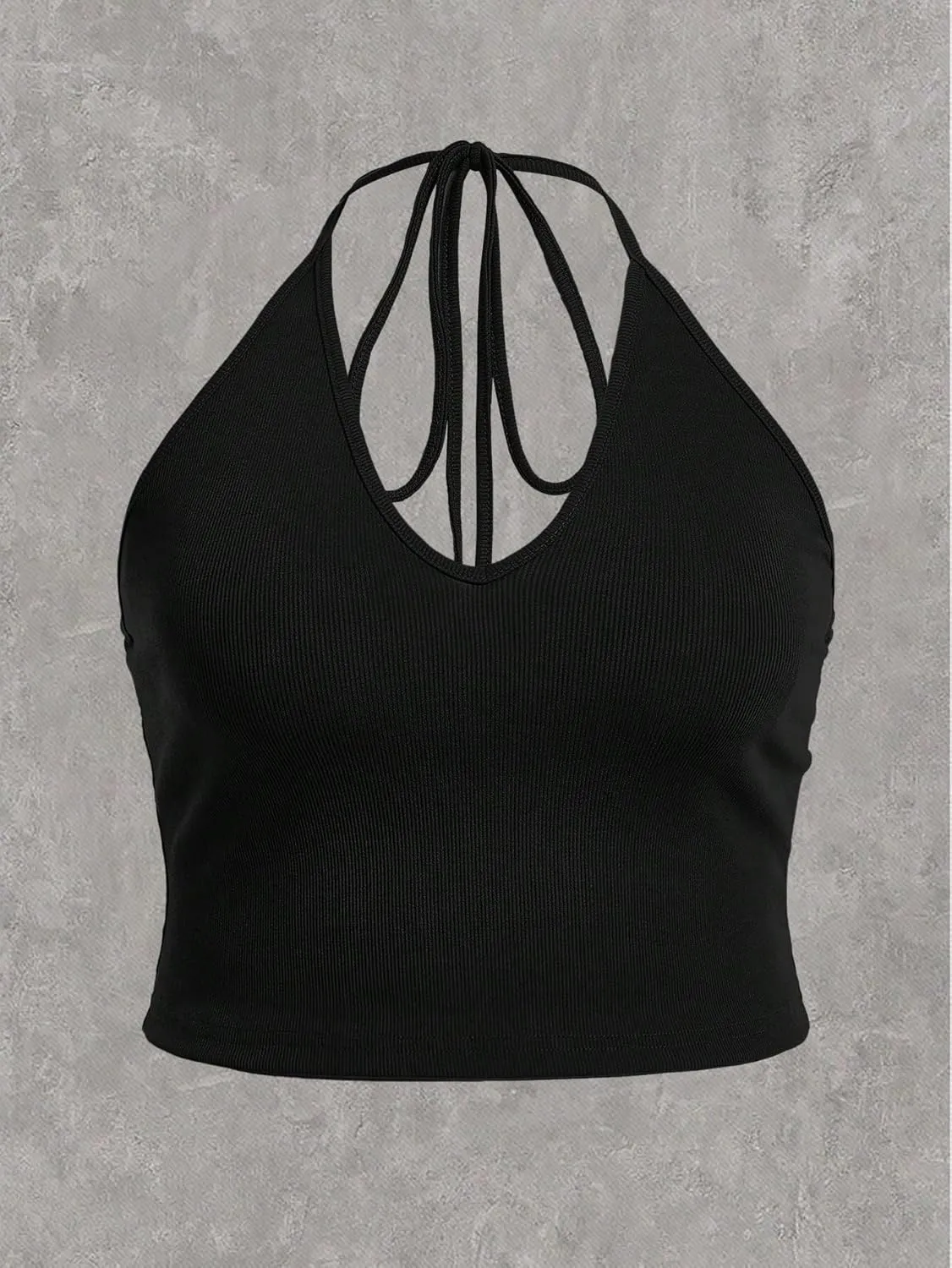 WDIRARA Women's Plus Size 3pcs Solid Halter Tank Tops Slim Fit Crop Tee