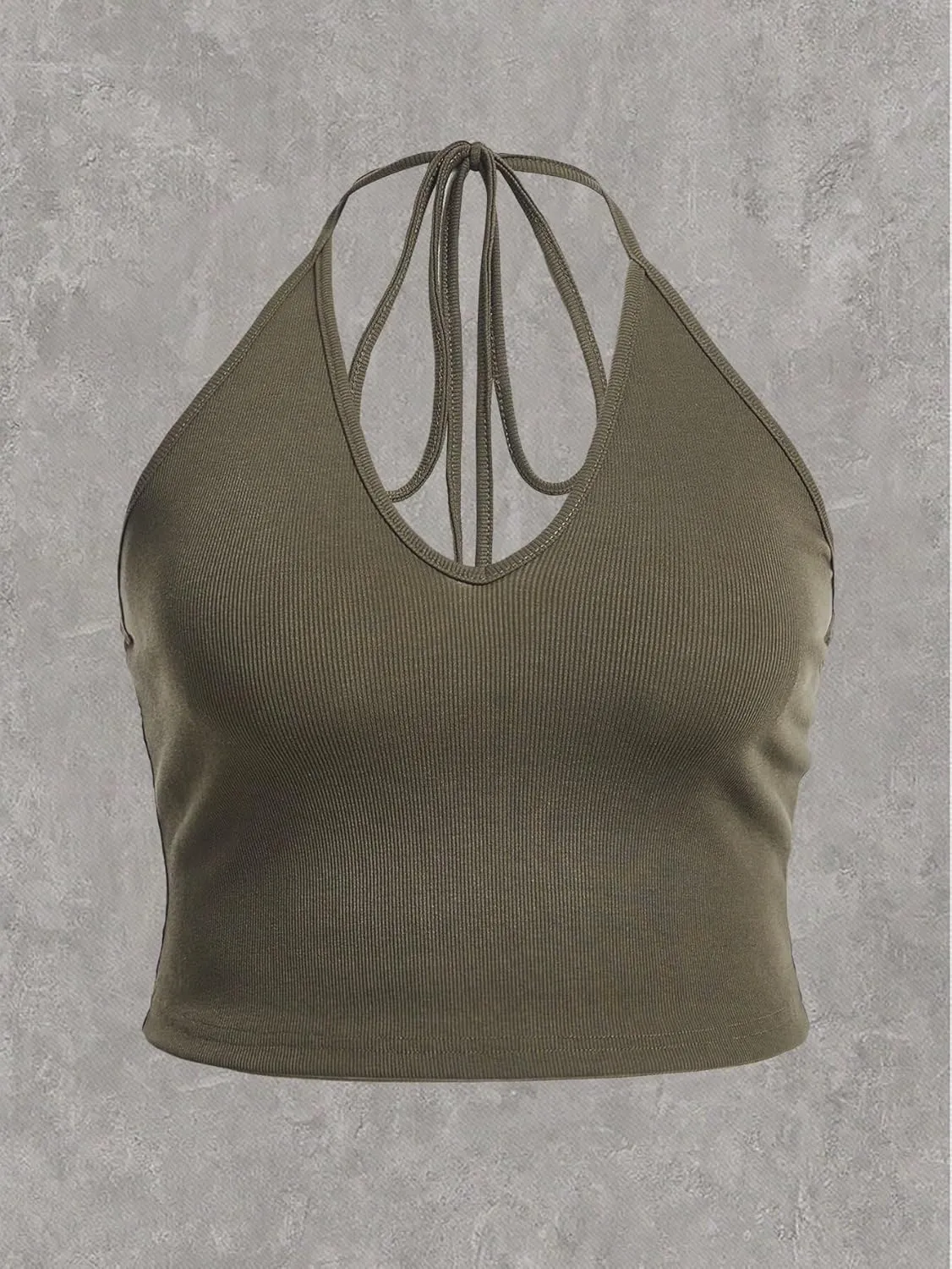 WDIRARA Women's Plus Size 3pcs Solid Halter Tank Tops Slim Fit Crop Tee