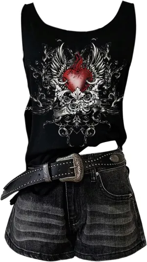 WDIRARA Women's Skull Graphic Tank Top Scoop Neck Sleeveless Tee Gothic Punk Tops