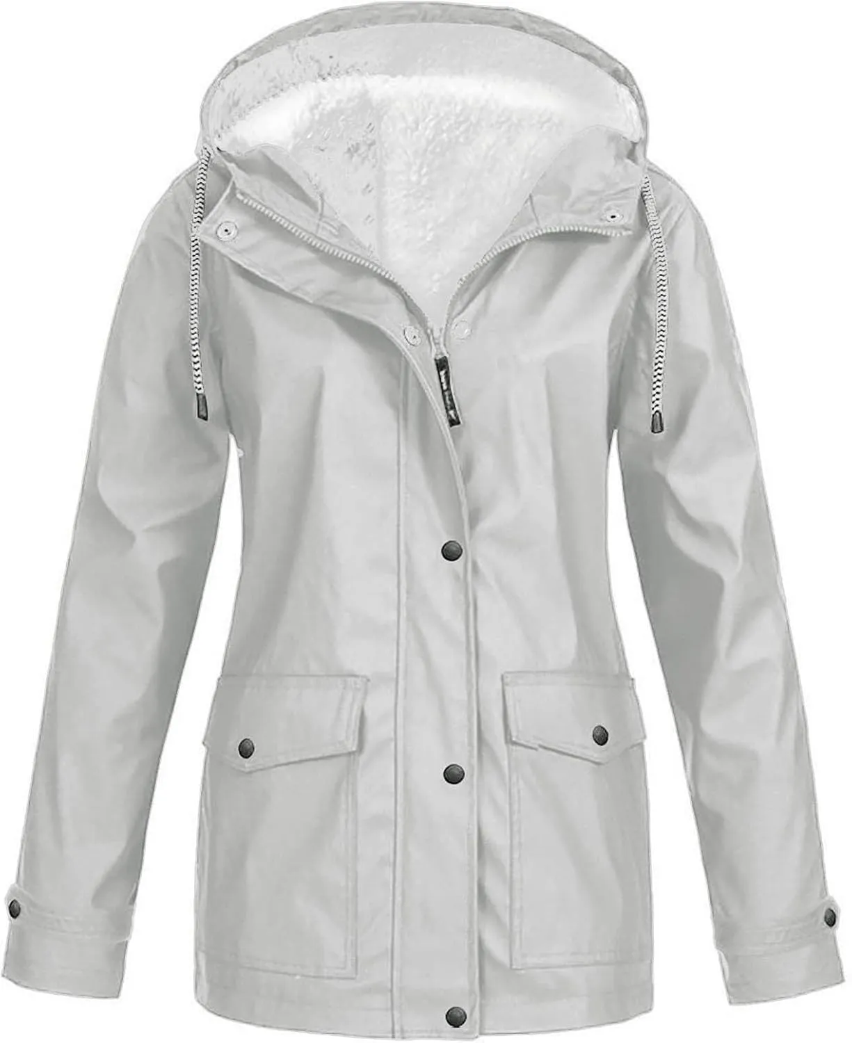 Windbreaker Jacket Women Fleece Lined Long Hooded Rain Coats Outdoor Raincoat Waterproof Lightweight Trench Raincoat