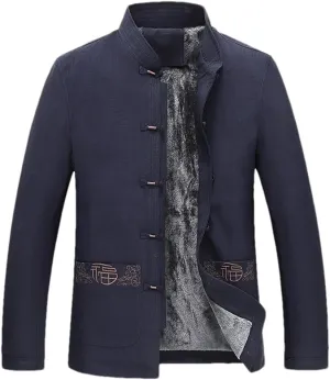 Winter Chinese Style Cotton Padded Jacket Tang Stand Collar Embroidered Men's Coat