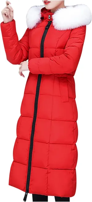 Winter Coat For Women Long Down Coats Thicken Puffer Jacket Warm Fur Hooded Quilted Coat Cotton Padded Jacket Outwear