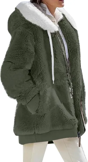 Winter Coats for Women 2024 Long Sleeve Faux Fur Fleece Jacket Zipper Plus Size Hooded Fuzzy Outerwear With Pockets