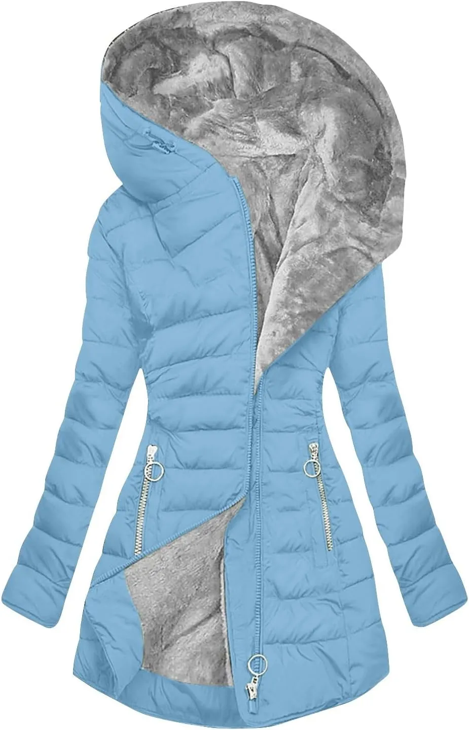 Winter Coats for Women Fleece Lining Puffer Down Parkas Jackets Warm Padded Bubble Zip Up Hooded Outwear with Pockets