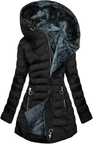 Winter Coats for Women Fleece Lining Puffer Down Parkas Jackets Warm Padded Bubble Zip Up Hooded Outwear with Pockets