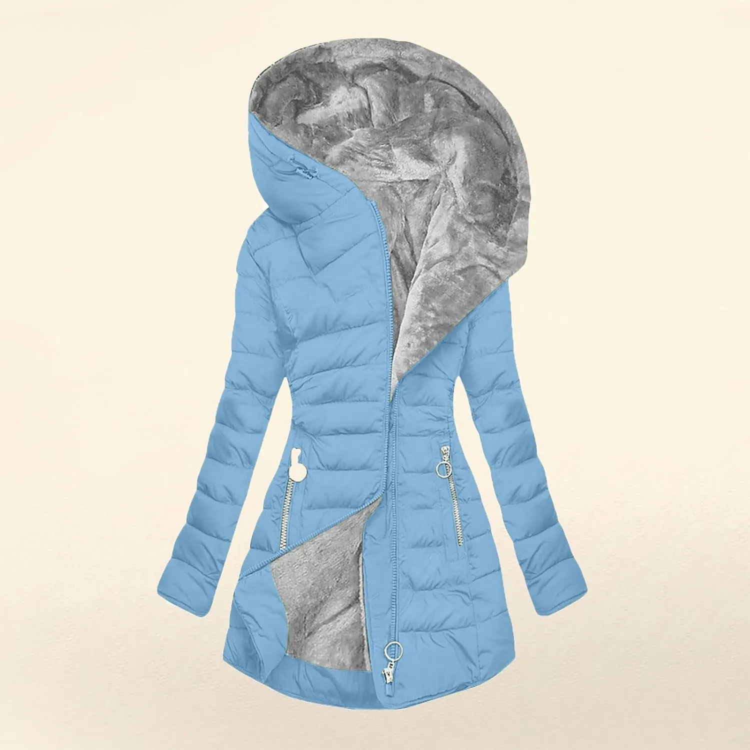 Winter Coats for Women Fleece Lining Puffer Down Parkas Jackets Warm Padded Bubble Zip Up Hooded Outwear with Pockets