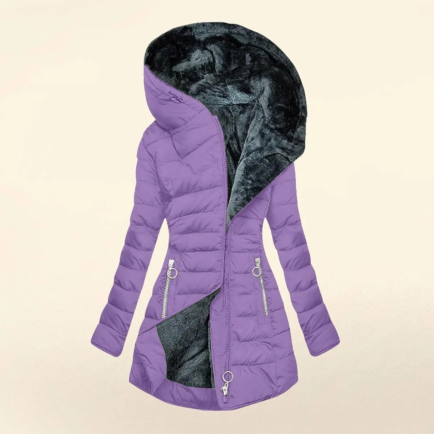 Winter Coats for Women Fleece Lining Puffer Down Parkas Jackets Warm Padded Bubble Zip Up Hooded Outwear with Pockets