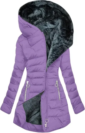 Winter Coats for Women Fleece Lining Puffer Down Parkas Jackets Warm Padded Bubble Zip Up Hooded Outwear with Pockets