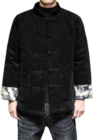 Winter Men's Corduroy Chinese Tang Style Cotton Padded Jacket Winter Plush Thickened Warm Wadded Coats