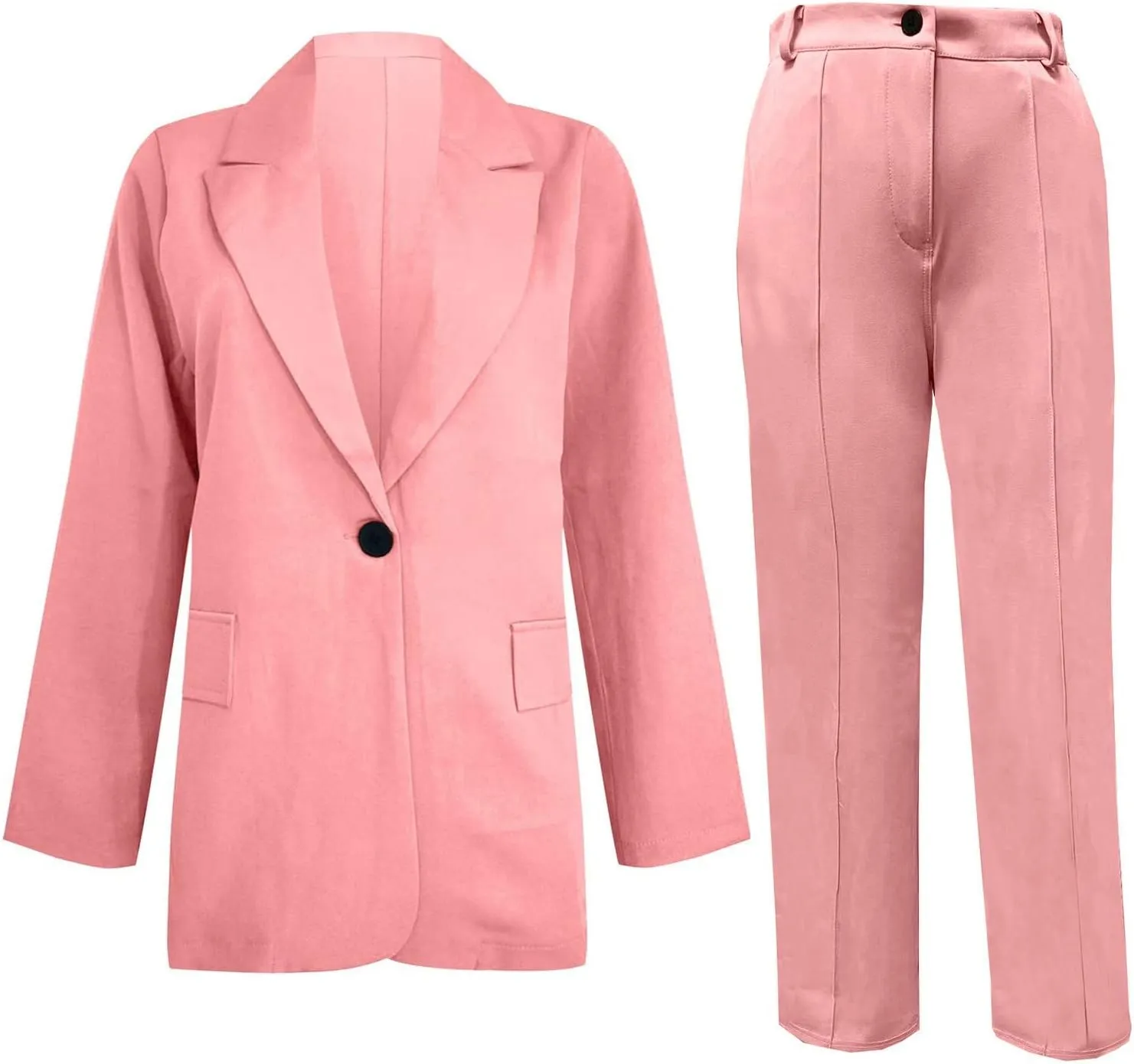 Women 2 Piece Plus Size Casual Blazers Open Front Long Sleeve Button Jackets and Pants Office Business Work Suit Set