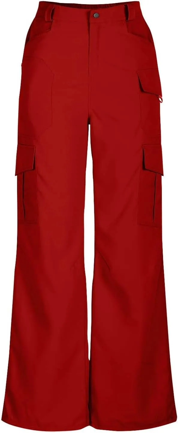 Women Dressy Cargo Pants Button High Waist Wide Leg Work Pant Lightweight Casual Outdoor Hiking Trouser with Pockets