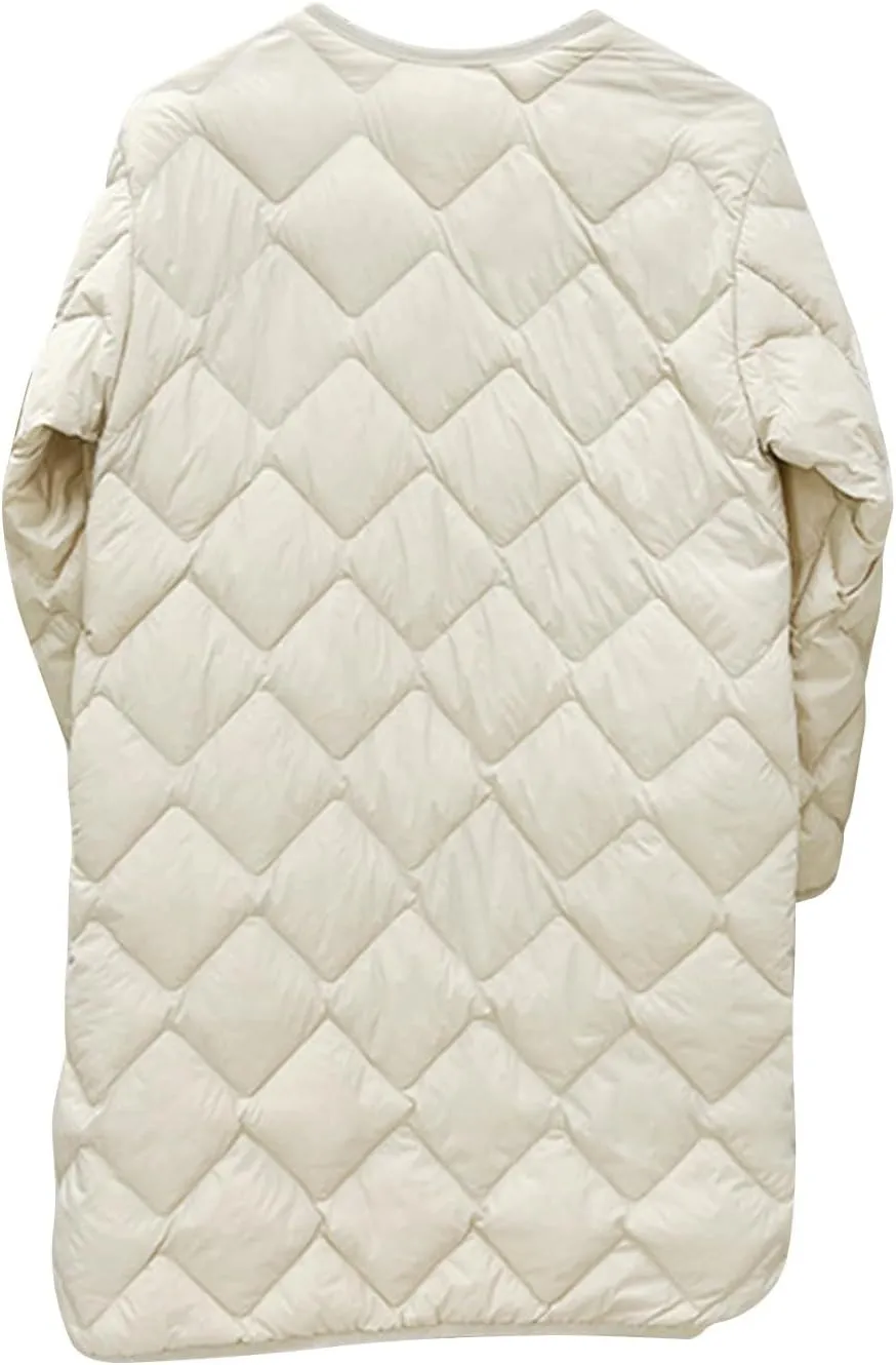 Women Long Lightweight Puffer Jackets Thicken Quilted Jackets Button Down Casual Winter Coats Warm Outerwear Down Coats