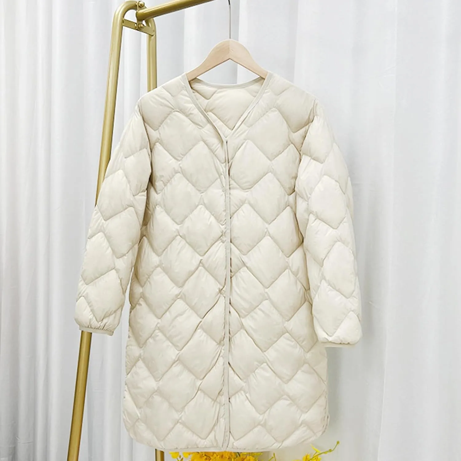 Women Long Lightweight Puffer Jackets Thicken Quilted Jackets Button Down Casual Winter Coats Warm Outerwear Down Coats
