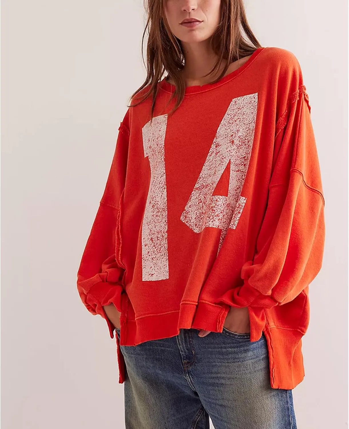 Women Oversized Graphic Sweatshirt Y2K Long Sleeve Crewneck Drop Shoulder Tee Shirt Vintage Loose Fit Pullover Tops