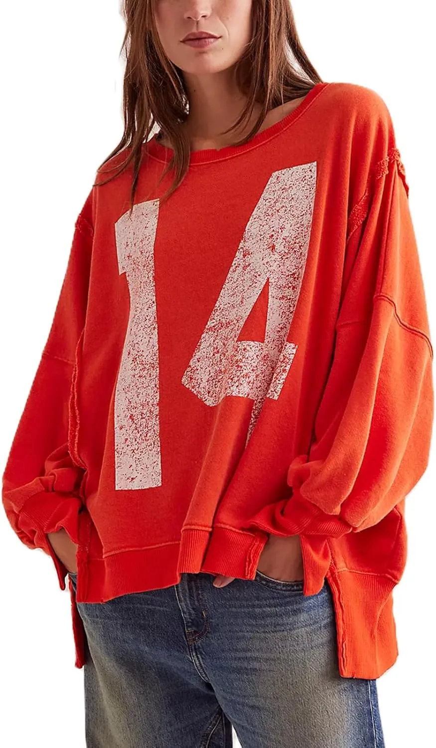 Women Oversized Graphic Sweatshirt Y2K Long Sleeve Crewneck Drop Shoulder Tee Shirt Vintage Loose Fit Pullover Tops