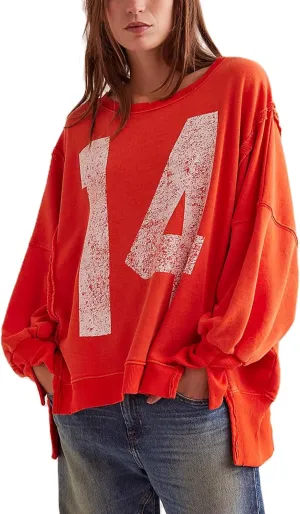 Women Oversized Graphic Sweatshirt Y2K Long Sleeve Crewneck Drop Shoulder Tee Shirt Vintage Loose Fit Pullover Tops