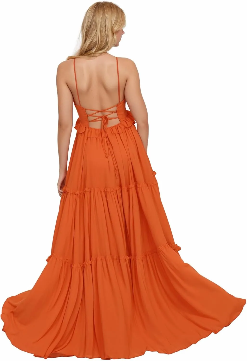 Women Spaghetti Straps Bridesmaid Dresses V Neck Backless Chiffon Long Formal Prom Evening Wedding Guest Party Gowns