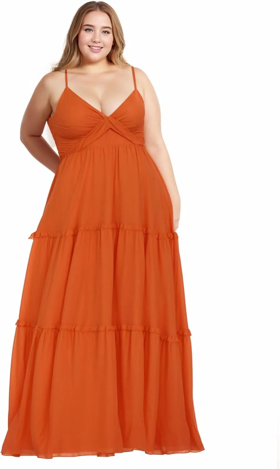 Women Spaghetti Straps Bridesmaid Dresses V Neck Backless Chiffon Long Formal Prom Evening Wedding Guest Party Gowns