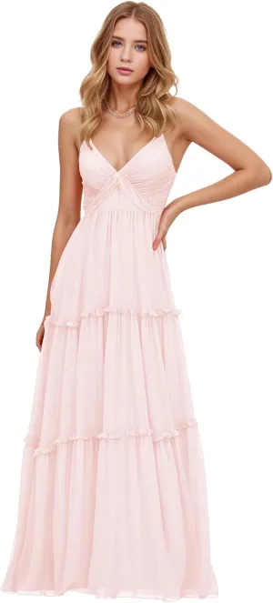 Women Spaghetti Straps Bridesmaid Dresses V Neck Backless Chiffon Long Formal Prom Evening Wedding Guest Party Gowns