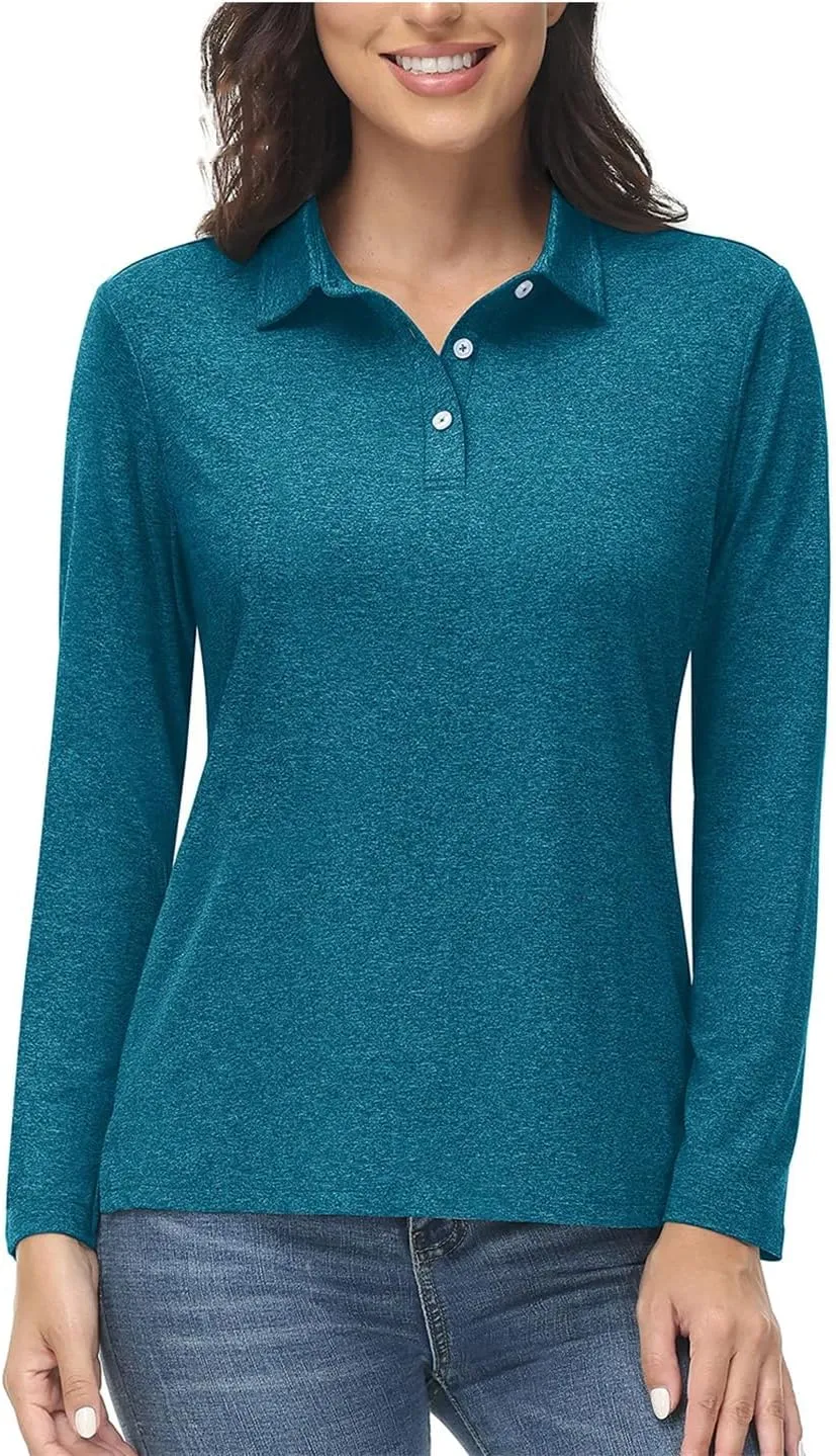 Women Summer Outdoor Golf Polos T-Shirts Long Sleeve Hiking Athletic Quick Dry Tee Shirt Tops