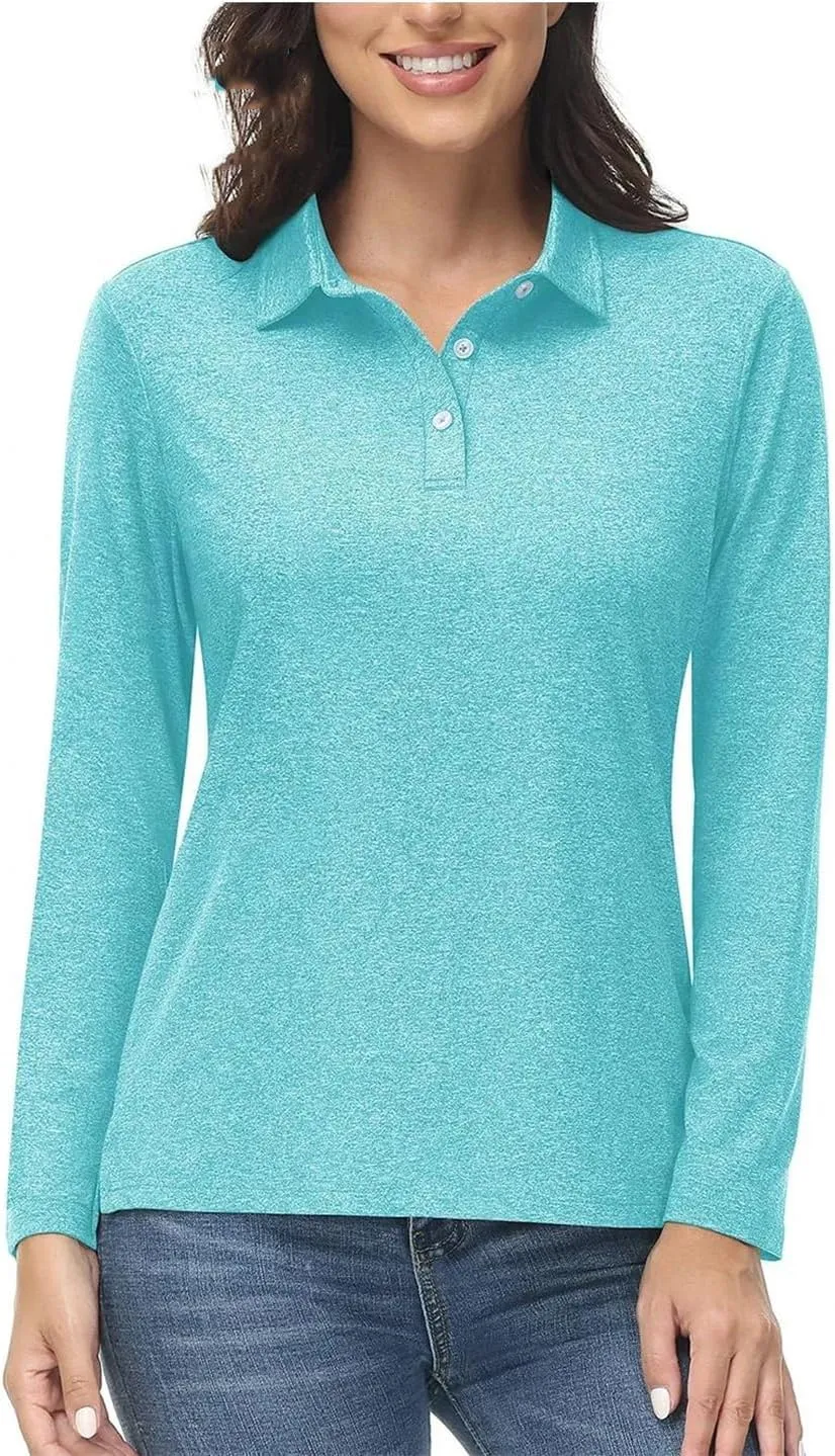 Women Summer Outdoor Golf Polos T-Shirts Long Sleeve Hiking Athletic Quick Dry Tee Shirt Tops