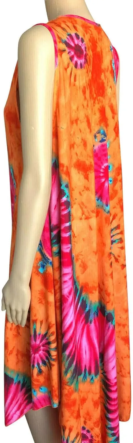Women Tie Dye Boho Sundress Summer Bohemian Dress Beach Cover Up Dress One Size Fit for S/M/L