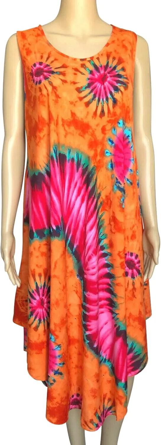 Women Tie Dye Boho Sundress Summer Bohemian Dress Beach Cover Up Dress One Size Fit for S/M/L